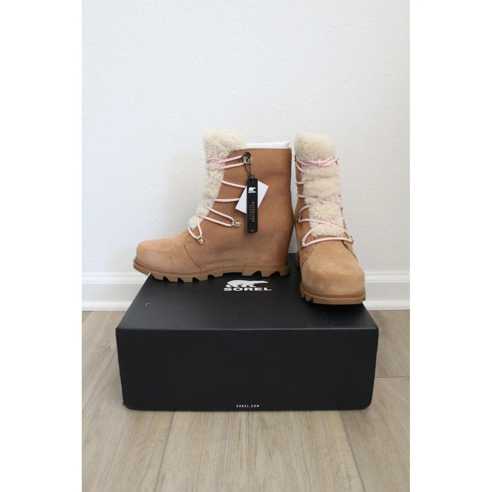 Sorel Joan of Arctic Wedge III Lux Waterproof Shearling‎ Boots Lace Cozy Size 10